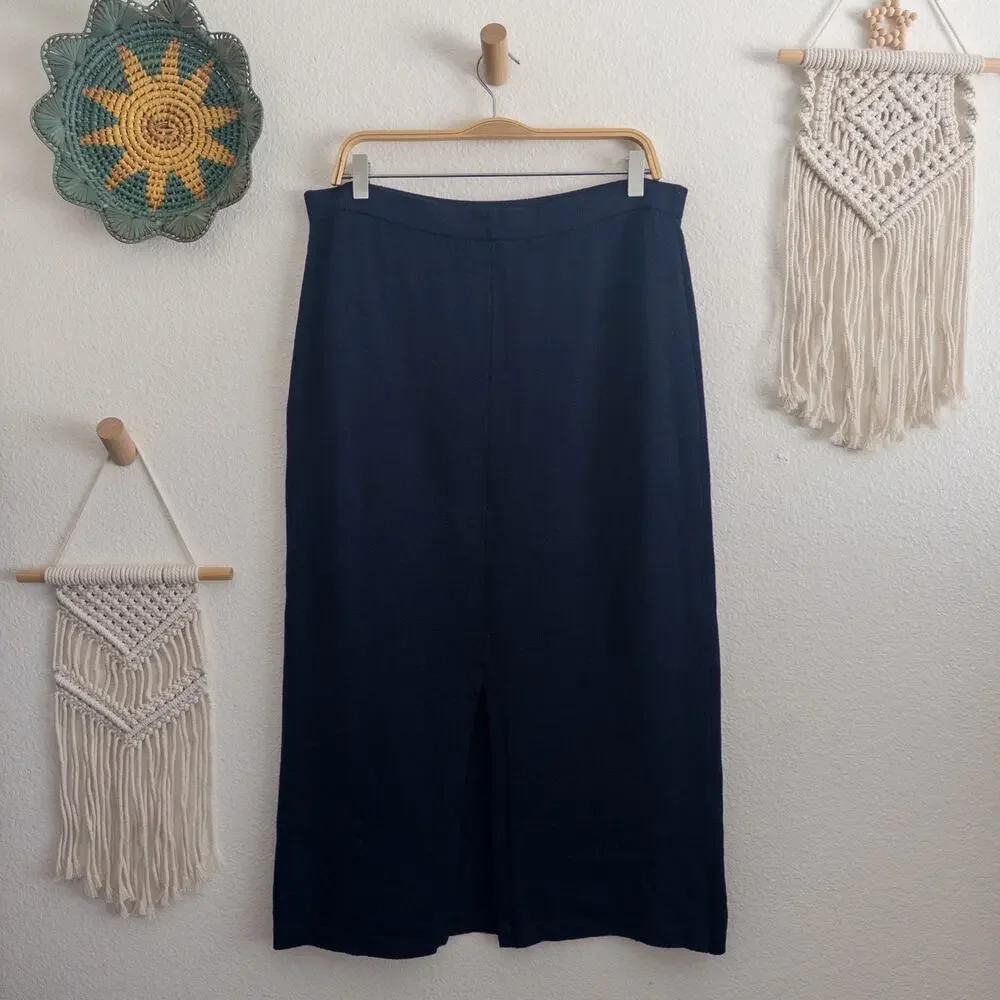 St. John Navy Santana Knit Midi Skirt